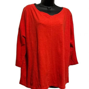Eileen Fisher Orange V Neck Long Sleeve Tee Shirt Womens Large